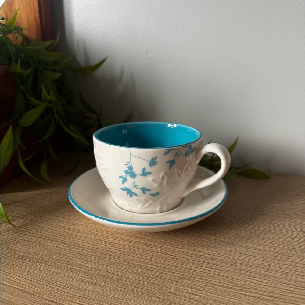 Blue and White Starbucks Floral Teacup and Saucer Set